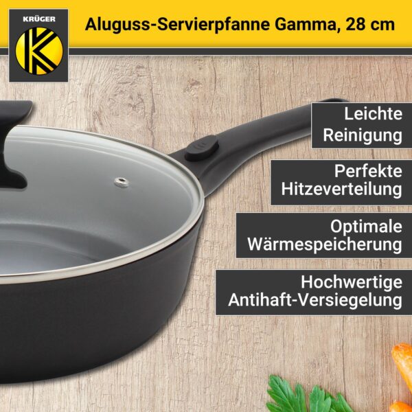 Karl Krüger Aluguss Servierpfanne Gamma rund mit Glasdeckel, 28 cm