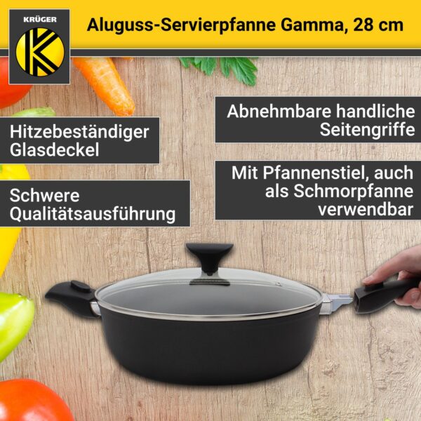 Karl Krüger Aluguss Servierpfanne Gamma rund mit Glasdeckel, 28 cm