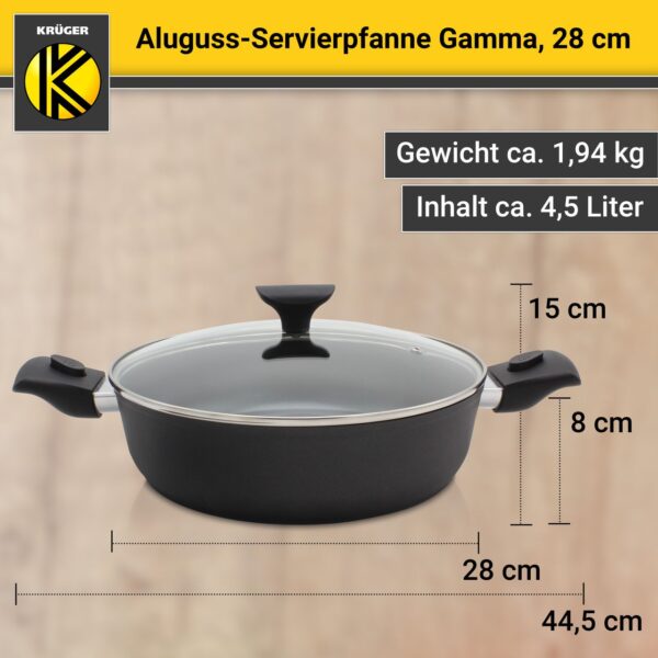 Karl Krüger Aluguss Servierpfanne Gamma rund mit Glasdeckel, 28 cm