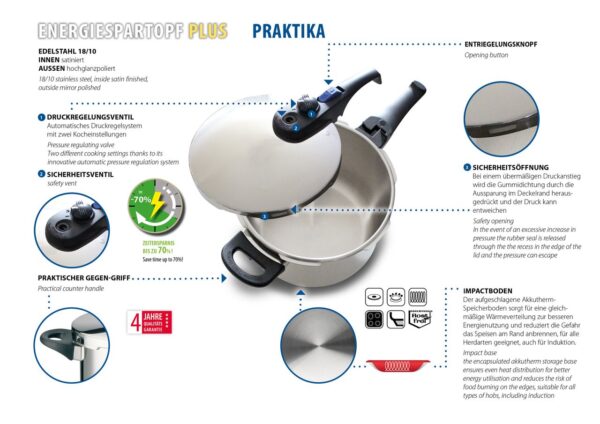 4006925994222-5 Elo Schnellkochtopf 4,0L/22cm "Praktika Plus"