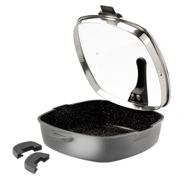 STONELINE® FUTURE Eckpfanne mit Siebglasdeckel, 2Thermogriffschützern