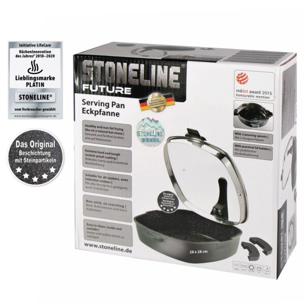 STONELINE® FUTURE Eckpfanne mit Siebglasdeckel, 2Thermogriffschützern