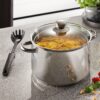 STONELINE® BEYOND® Edelstahl Kochtopf 24 cm, mit Glasdeckel und herausnehmbarem Siebeinsatz