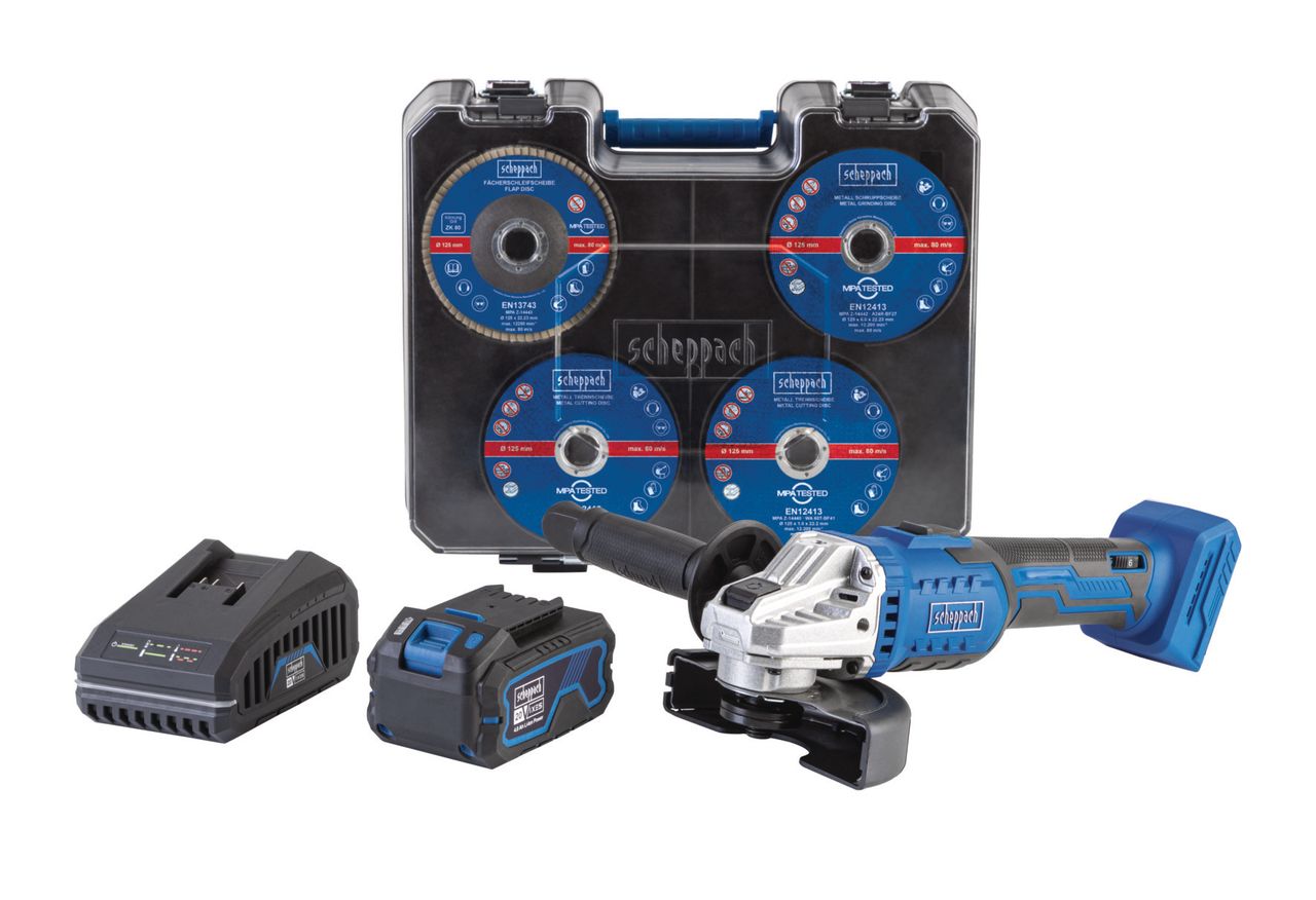 Scheppach Akku-Winkelschleifer Komplett-Set C-ATB15/1-X – SET L