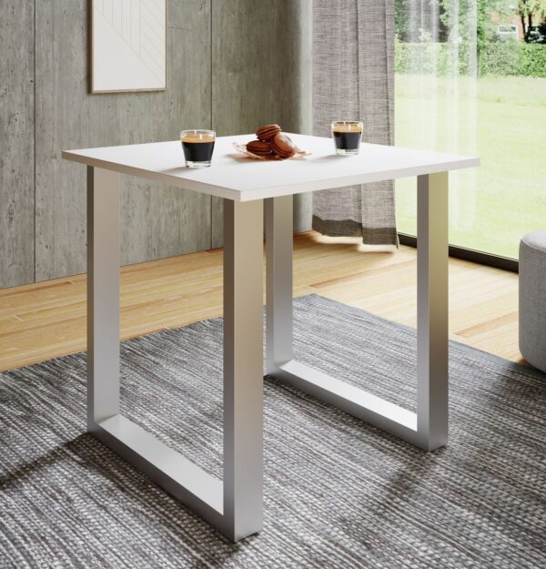 VCM Esstisch "Xona" 80x80 U – Fußgestell Weiß/Silber