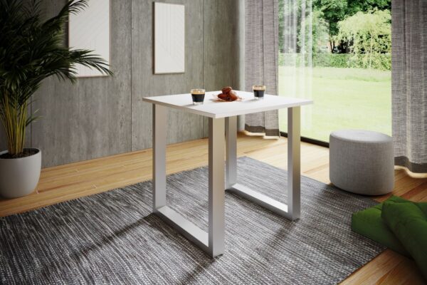 VCM Esstisch "Xona" 80x80 U – Fußgestell Weiß/Silber