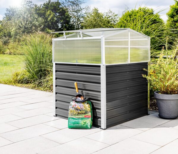 4059306004430-5 POWERTEC GARDEN Hochbeet aus Polycarbonat, ca. 100 x 100 x 125 cm – Anthrazit