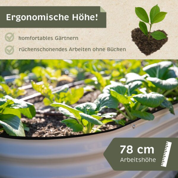 Lemodo Hochbeet Metall 160x80x78cm oval, silber, Pflanzbeet wetterfest, Gartenbeet
