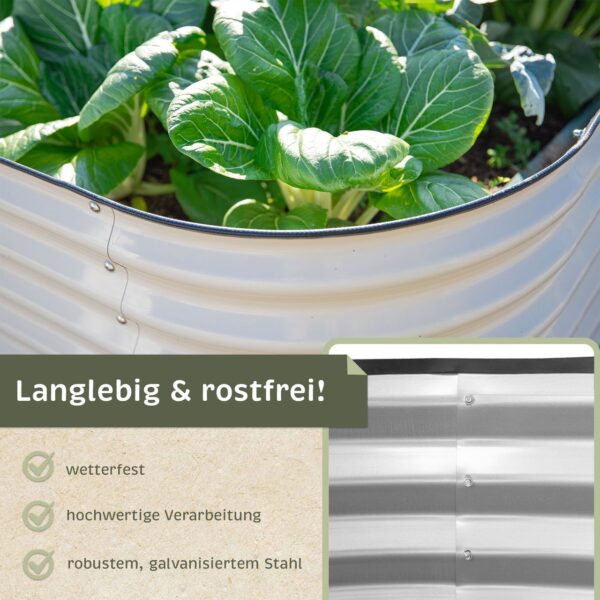Lemodo Hochbeet Metall 160x80x78cm oval, silber, Pflanzbeet wetterfest, Gartenbeet