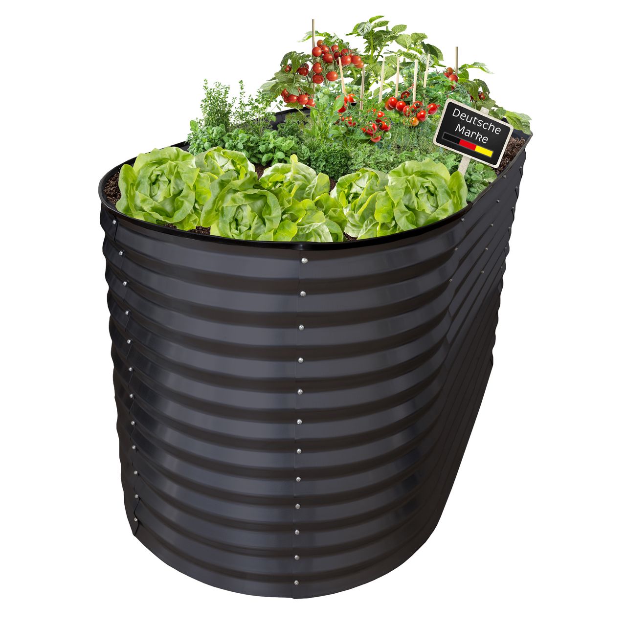 Lemodo Hochbeet Metall 160x80x78cm oval, anthrazit, Pflanzbeet wetterfest, Gartenbeet