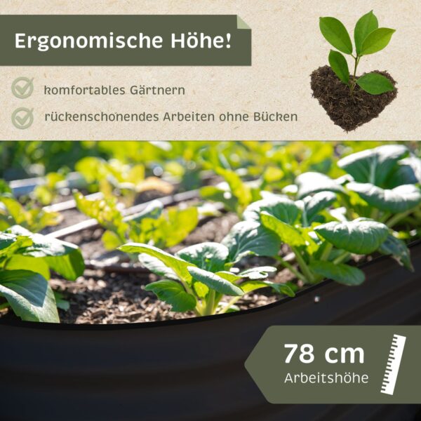 Lemodo Hochbeet Metall 160x80x78cm oval, anthrazit, Pflanzbeet wetterfest, Gartenbeet