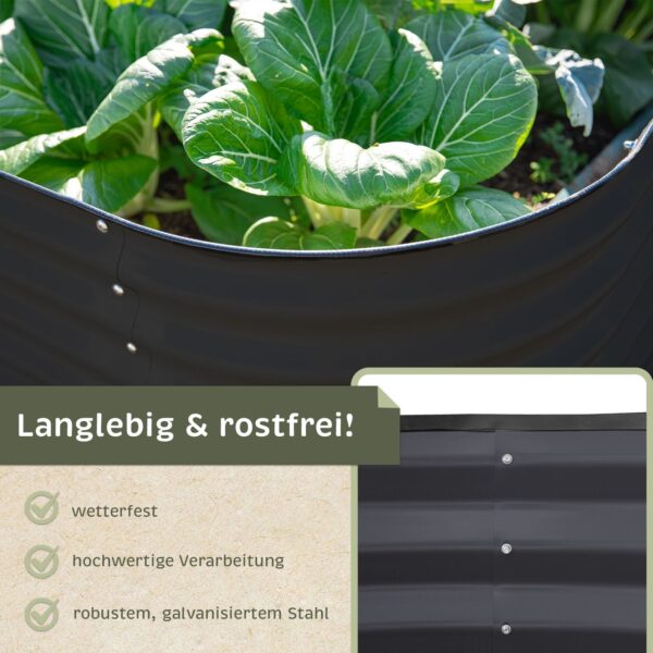 Lemodo Hochbeet Metall 160x80x78cm oval, anthrazit, Pflanzbeet wetterfest, Gartenbeet