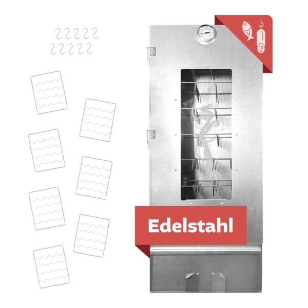 Lemodo Räucherofen XL 110cm hoch Edelstahl mit Zubehör, Räucherschrank