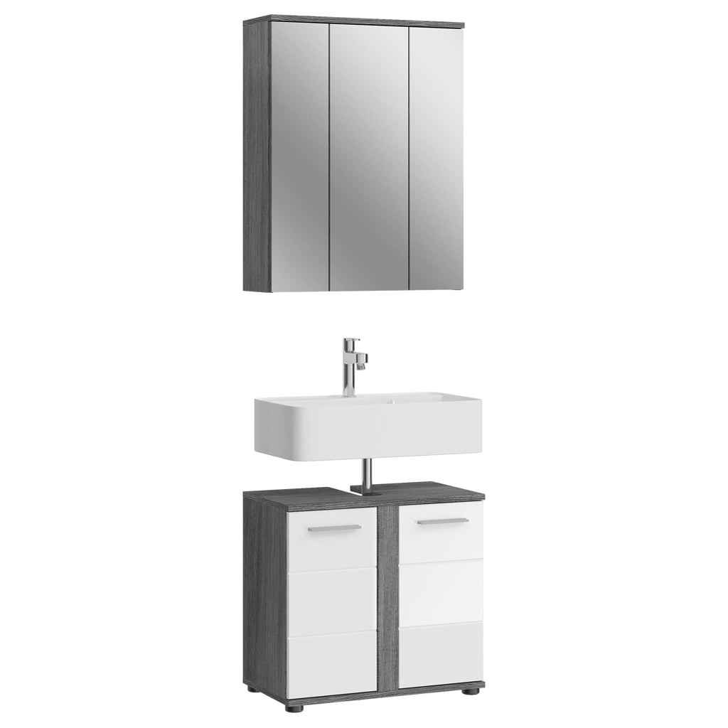 Badezimmer-Set BLAKE Rauchsilber Nachbildung weiß Hochglanz B/H/T: ca. 60x191x34 cm