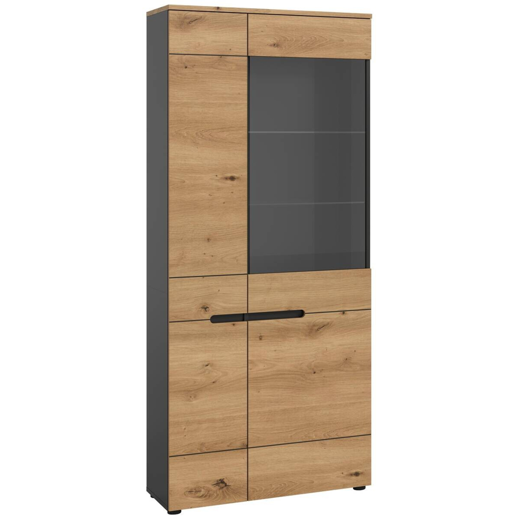 Vitrine Canu basaltgrau Nachbildung Artisan Oak Nachbildung B/H/T: ca. 190x80x37 cm