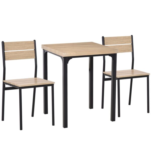 HOMCOM 3-teilige Essgruppe Küchentisch mit Metallgestell Naturholzmaserung + Schwarz mit Tisch + 2 Stühlen
