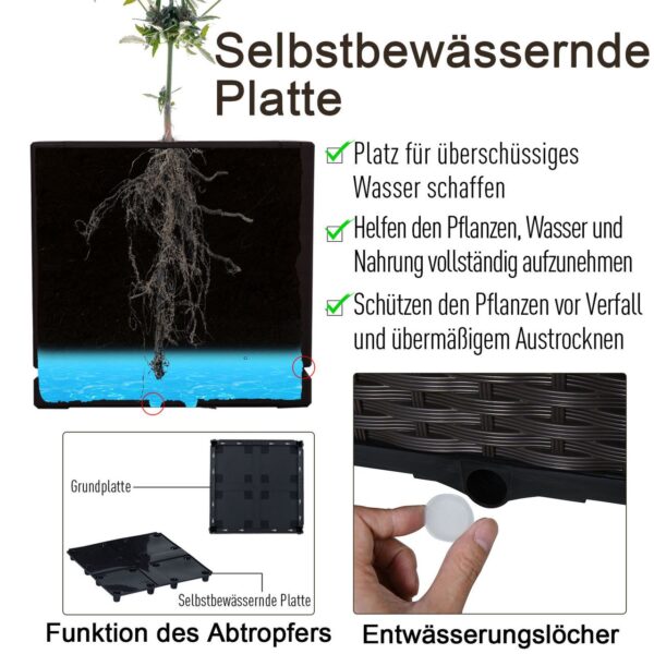 4250871299386-3 Outsunny Hochbeet, pflanzkasten mit Abflusslöchern, blumenkasten im Rattan – Look