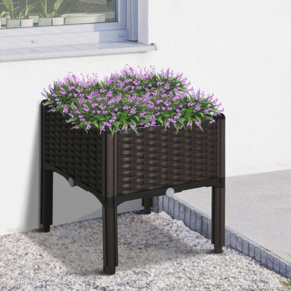 4250871299386-8 Outsunny Hochbeet, pflanzkasten mit Abflusslöchern, blumenkasten im Rattan – Look