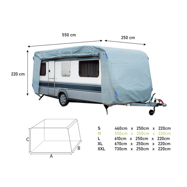 GreenYard Abdeckplane für Wohnwagen Größe M 550 x 250 x 220 cm