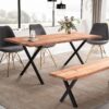 4251757721229-2 Wohnling Esszimmertisch 140 cm Akazie Massivholz Esstisch Küchentisch Baumkante