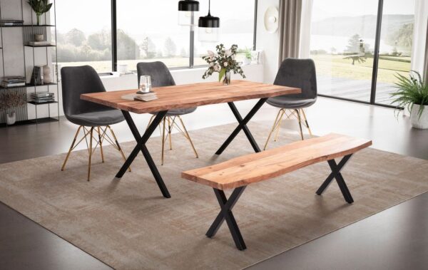 4251757721229-3 Wohnling Esszimmertisch 140 cm Akazie Massivholz Esstisch Küchentisch Baumkante