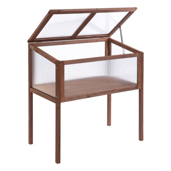 Outsunny Hochbeet aus Holz Frühbeet Gewächstisch Braun Tannenholz PC – Platte 90 x 50 x 93 cm