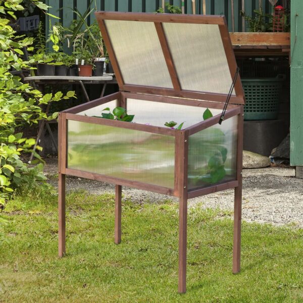 Outsunny Hochbeet aus Holz Frühbeet Gewächstisch Braun Tannenholz PC – Platte 90 x 50 x 93 cm