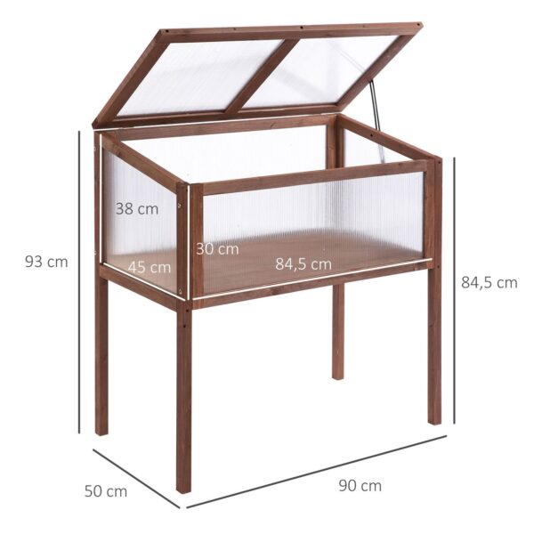 Outsunny Hochbeet aus Holz Frühbeet Gewächstisch Braun Tannenholz PC – Platte 90 x 50 x 93 cm