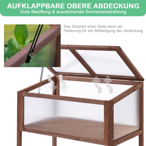 Outsunny Hochbeet aus Holz Frühbeet Gewächstisch Braun Tannenholz PC – Platte 90 x 50 x 93 cm