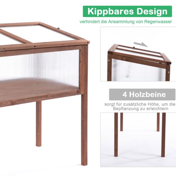 Outsunny Hochbeet aus Holz Frühbeet Gewächstisch Braun Tannenholz PC – Platte 90 x 50 x 93 cm