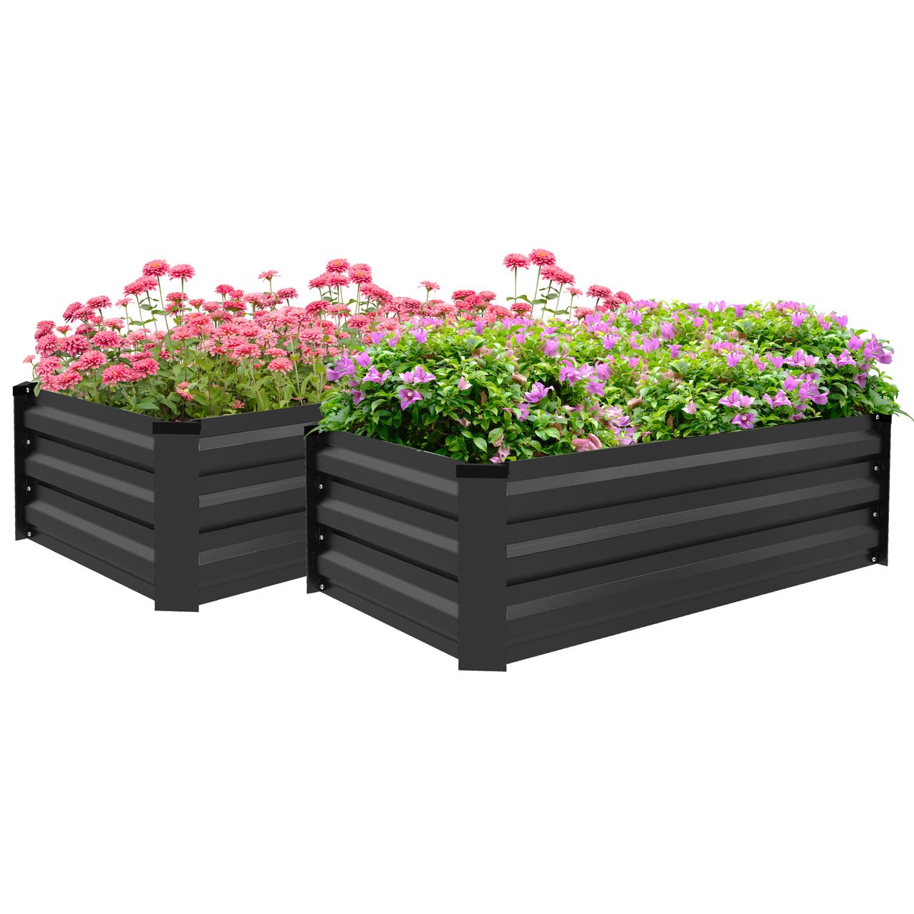 Outsunny Hochbeet 2er – Set, Pflanzkasten, Blumenkasten, rostfrei Pflanzkübel für Terrasse