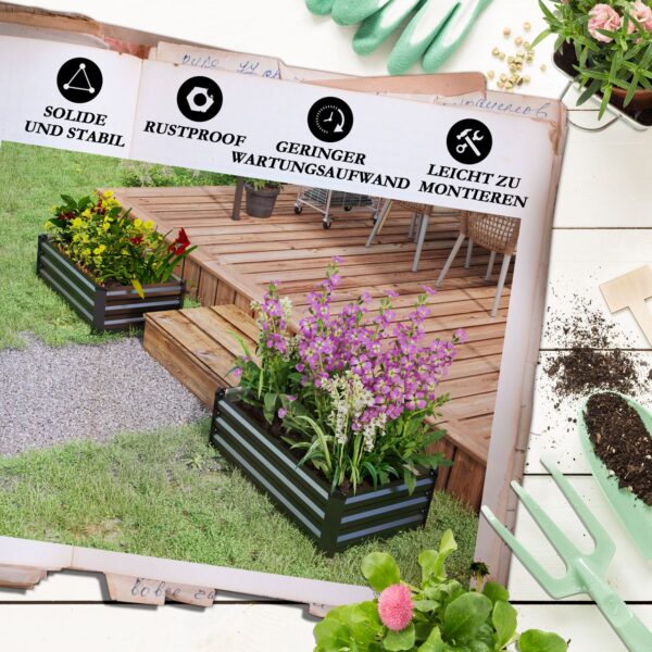 Outsunny Hochbeet 2er – Set, Pflanzkasten, Blumenkasten, rostfrei Pflanzkübel für Terrasse