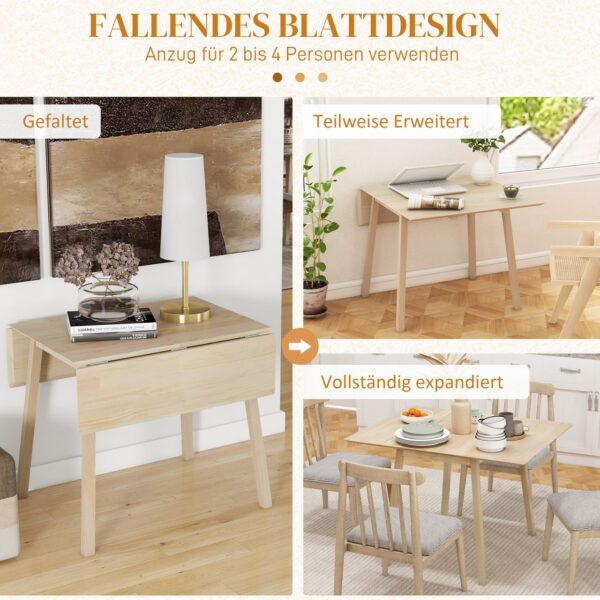 HOMCOM Esstisch klappbar, Küchentisch für 2 – 4 Personen, Klapptisch Holz Natur