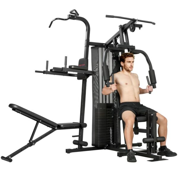 SPORTNOW Kraftstation Fitnessstation mit 69kg Gewichten, Seil, verstellbarer Bank