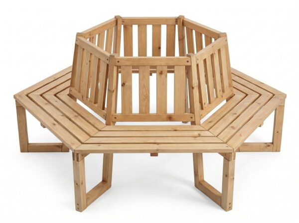 Prestige Home Living Outdoor Baumbank 360° 6 – Eckig aus Tannenholz, ca. 205 x 178 x 90 cm