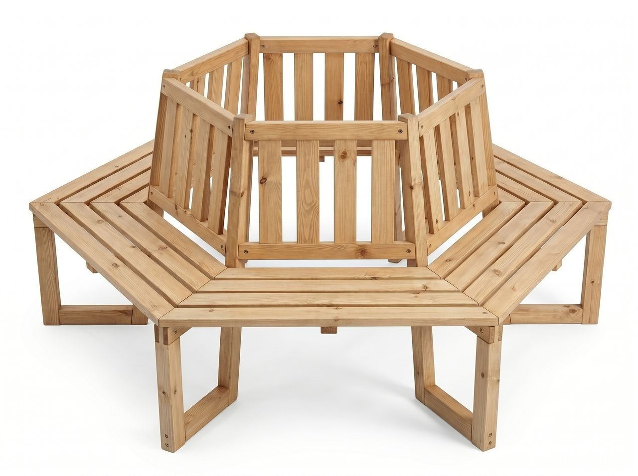 Prestige Home Living Outdoor Baumbank 360° 6 – Eckig aus Tannenholz, ca. 205 x 178 x 90 cm