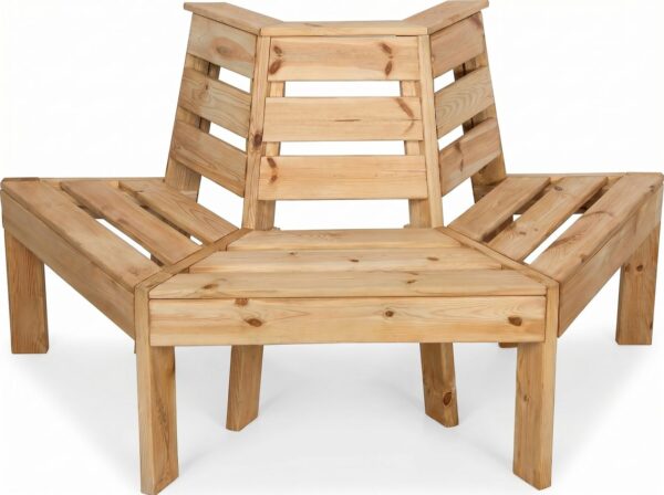 909 OUTDOOR Baumbank 180° 4 – Eckig aus Tannenholz, ca. 74 x 167 x 75 cm