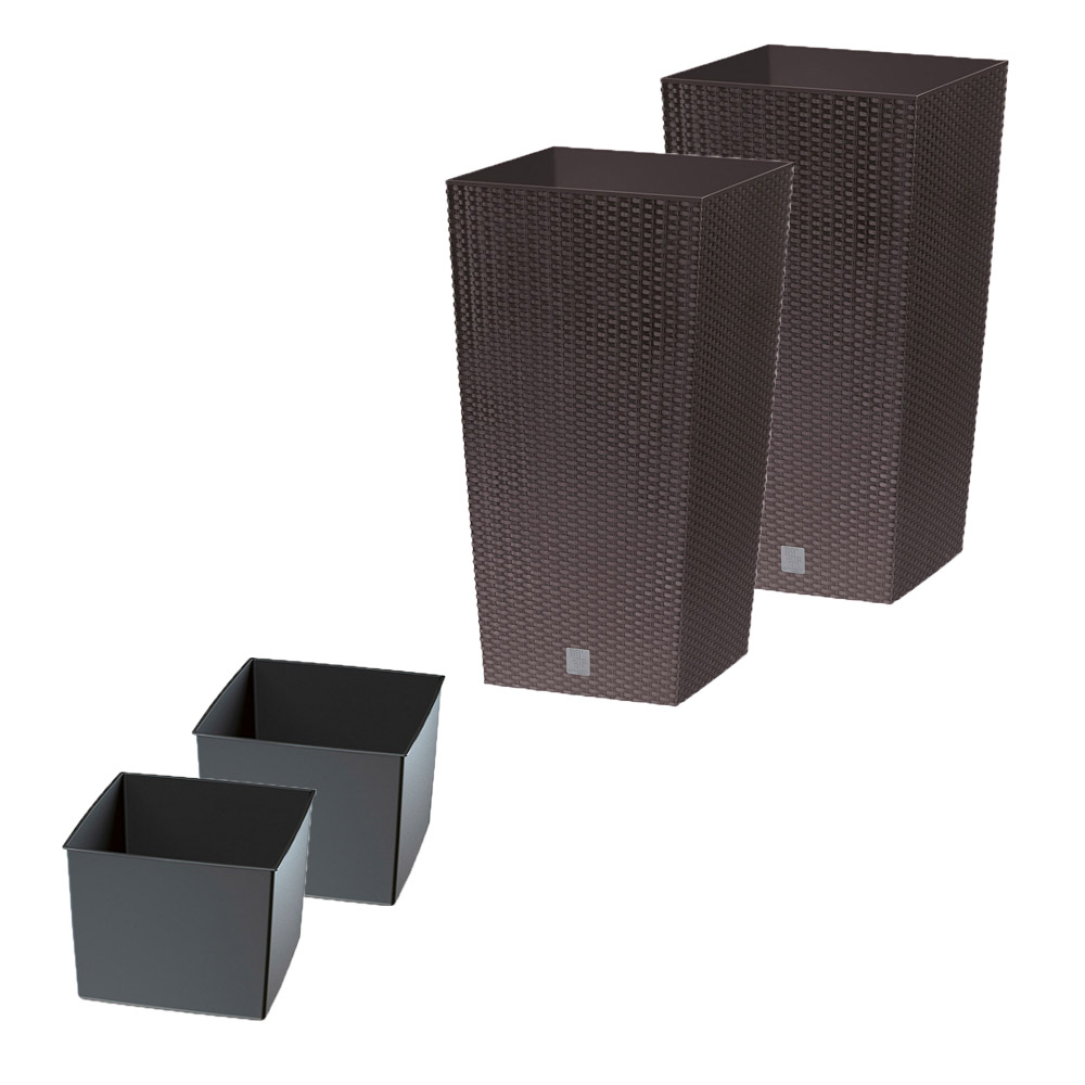 POWERTEC GARDEN 2er – Set XXL Pflanzsäule in Rattan – Optik, ca. 95 Liter ca. 39 x 39 x 75, 5 cm – Braun