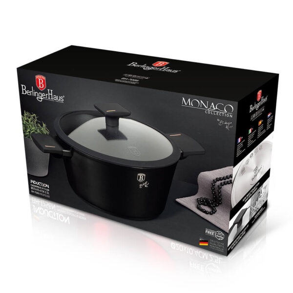 Berlinger Haus BH/7086 Monaco Collection Kasserolle in Schwarz mit Deckel Topf Durchmesser 20 cm