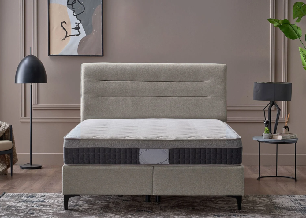 Arga Home Boxspringbett „A-CLOUD“ mit Stauraum – Bett mit Bettkasten & Pocket-Federkern Matratze – Cream