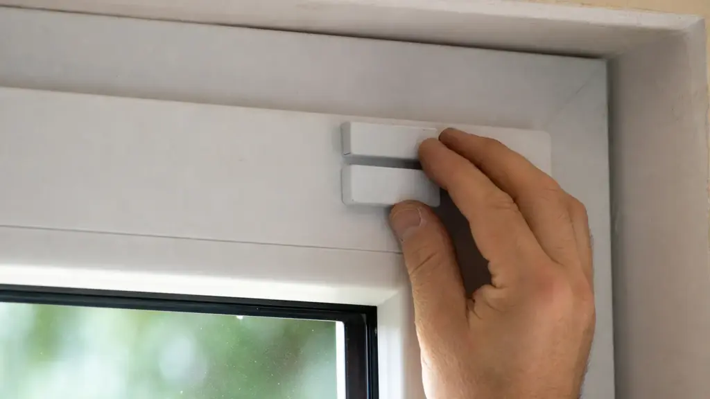Magnetkontakt am Fensterflügel und am Rahmen montiert