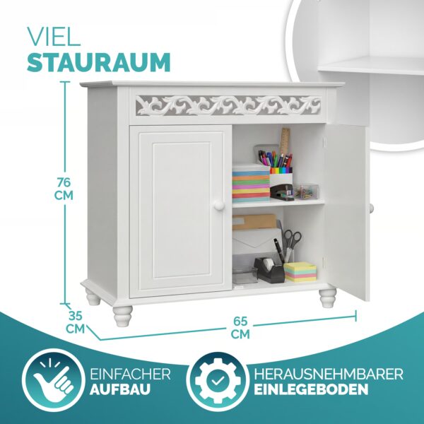 Kommode Schlafzimmer Landhaus Weiß mit Einlegeboden 2 Türen 76x65x35cm – Bild 2