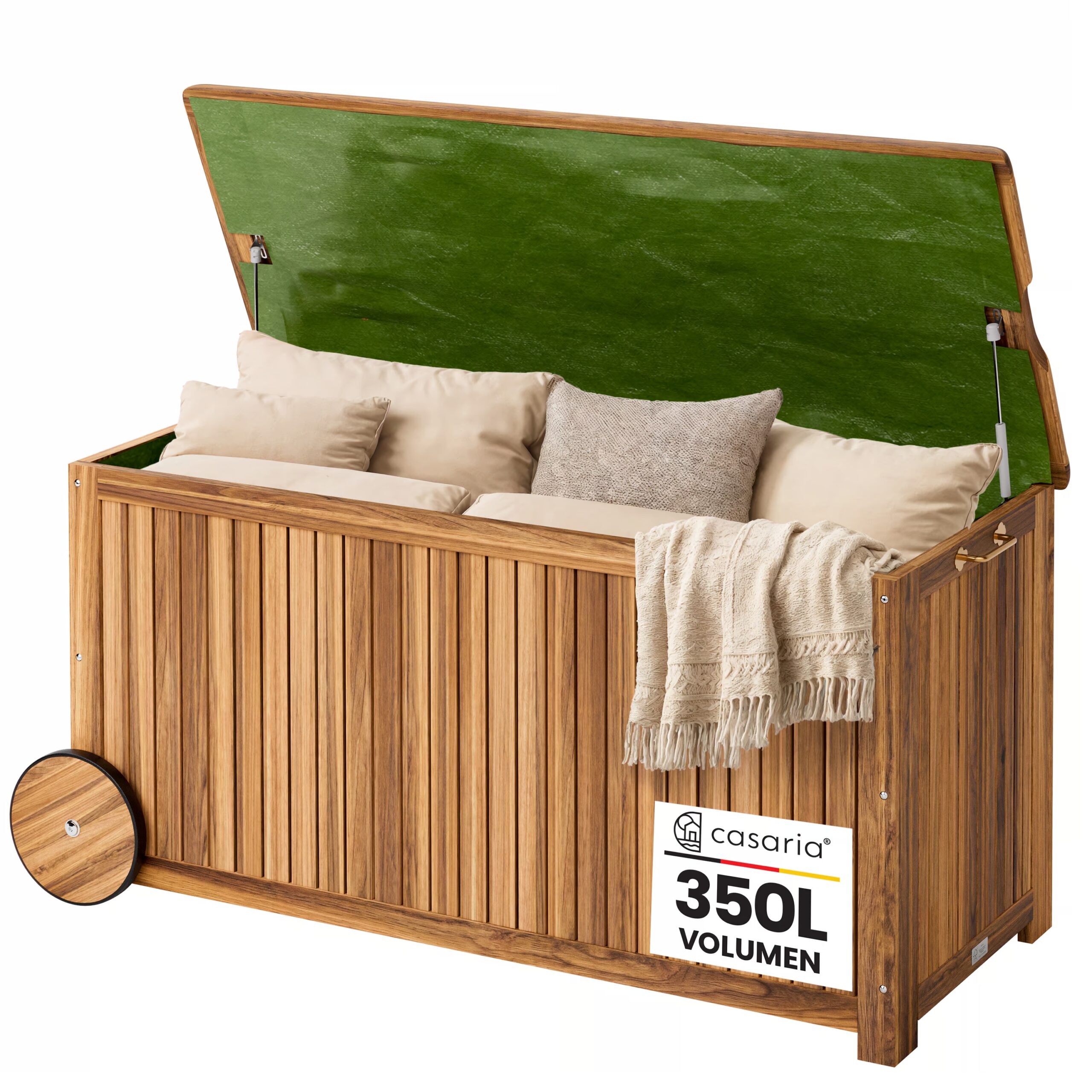 Gartenbox Akazienholz 350L mit Innenplane 119x50x61cm wetterfest