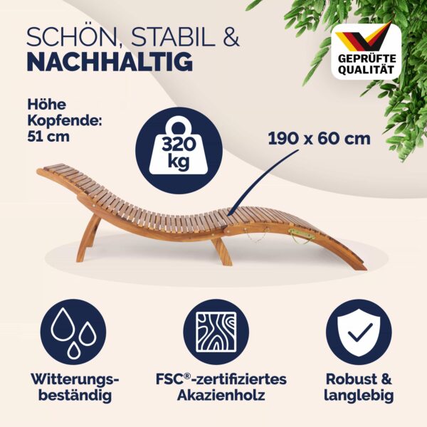 Faltbare Gartenliege Akazienholz FSC®-zertifiziert – Bild 2