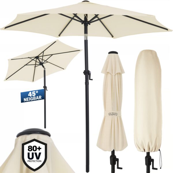 Sonnenschirm Fiji Beige Ø200cm UV-Schutz 80+ mit Kurbel – Bild 2