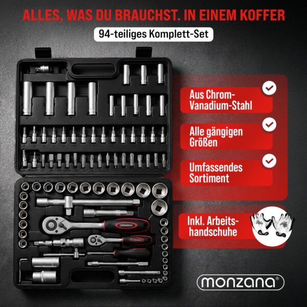 Werkzeugset 94-tlg aus Chrom-Vanadium-Stahl + Handschuhe – Bild 2
