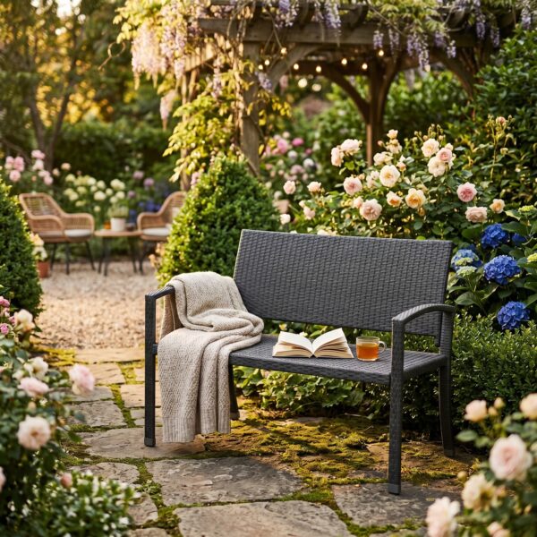Polyrattan Gartenbank Schwarz 122x58x87cm – Bild 2
