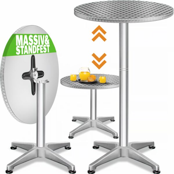 Stehtisch Ø60cm Silber Alu klappbar höhenverstellbar – Bild 2