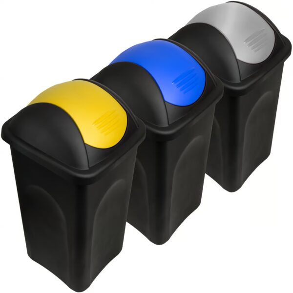 Mülleimer 3er-Set Gelb/Blau/Silber Kunststoff 60L