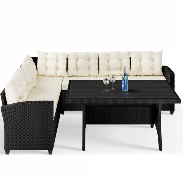 Polyrattan Lounge-Set Schwarz/Creme WPC Tischplatte